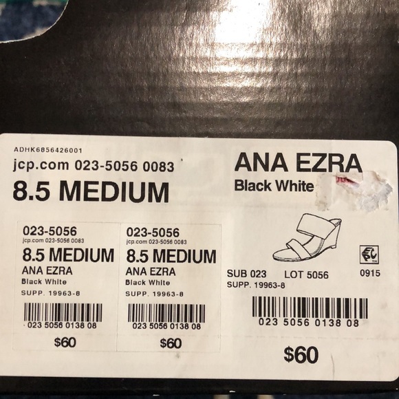 A.N.A. Black and white wedge heel two band sandal; one snake skin band - Picture 5 of 5